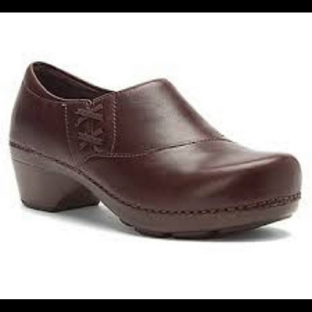 Dansko Stacie Oiled Leather Brown Heel Clog Comfort Shoes Size 39 Size 9